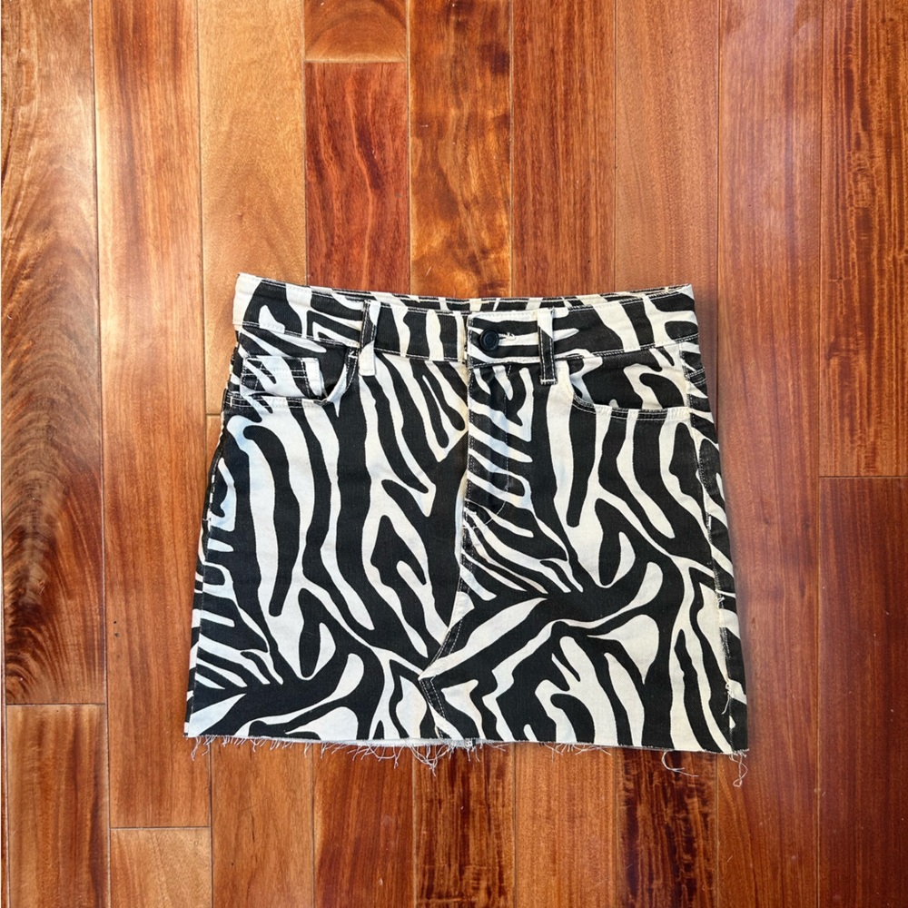 Zara Zebra Print Denim Mini Skirt